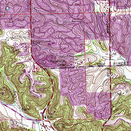 Topographic Map of Peterson Cemetery, MO