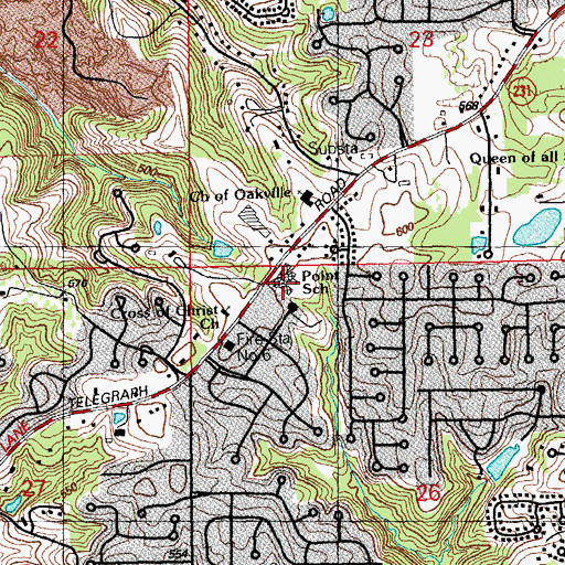 Topographic Map of Point School, MO