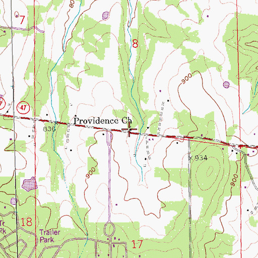 Topographic Map of Providence Church, MO