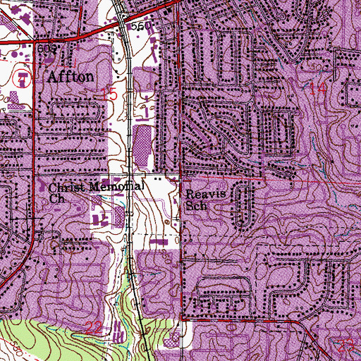Topographic Map of Reavis School, MO