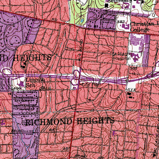 Topographic Map of Richmond Heights, MO
