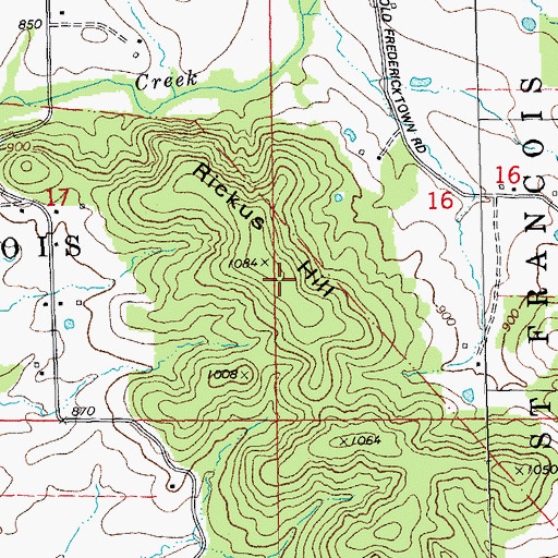 Topographic Map of Rickus Hill, MO