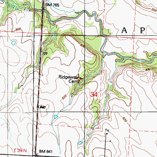 Topographic Map of Ridgeway Cemetery, MO