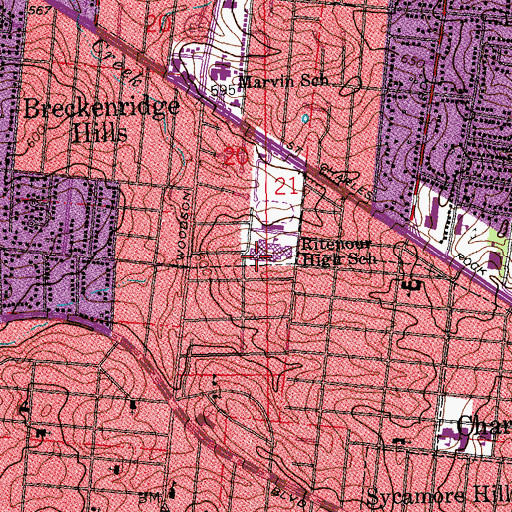 Topographic Map of Ritenour High School, MO
