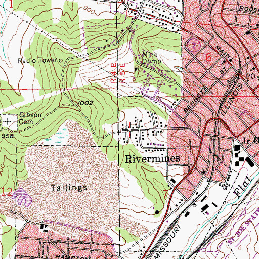Topographic Map of Rivermines, MO