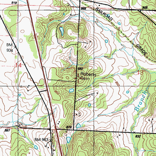 Topographic Map of Roberts Cemetery, MO