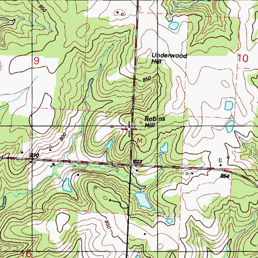 Topographic Map of Robins Hill, MO