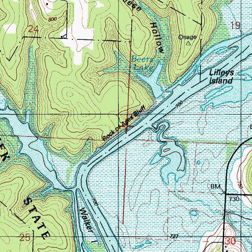 Topographic Map of Rock of Ages Bluff, MO