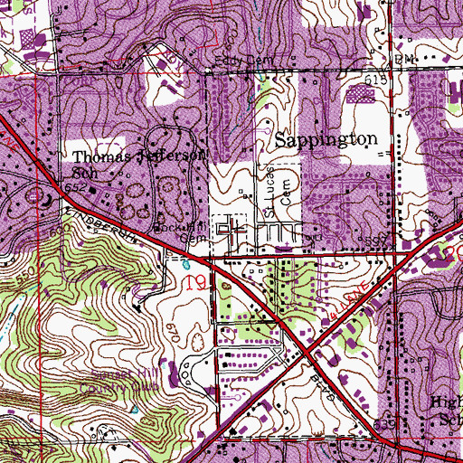 Topographic Map of Rock Hill Cemetery, MO