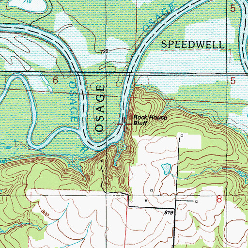 Topographic Map of Rock House Bluff, MO
