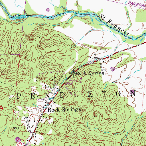 Topographic Map of Rock Spring, MO