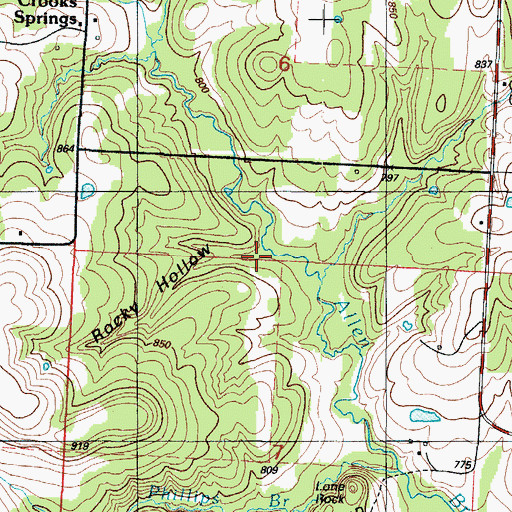 Topographic Map of Rocky Hollow, MO
