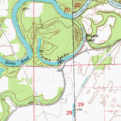 Topographic Map of Brown Lake, AR
