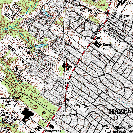 Topographic Map of Rosary School, MO