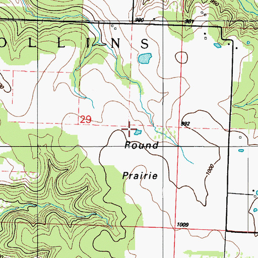 Topographic Map of Round Prairie, MO