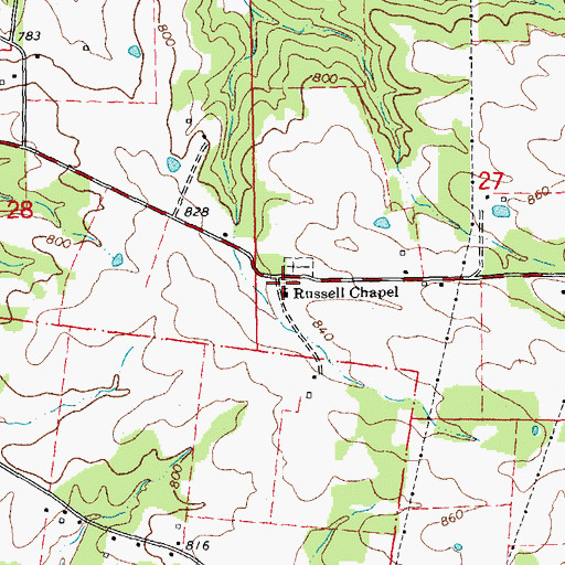 Topographic Map of Russell Chapel, MO