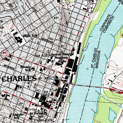 Topographic Map of Sacred Heart Academy, MO
