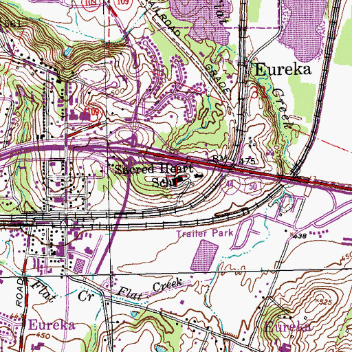 Topographic Map of Sacred Heart School, MO