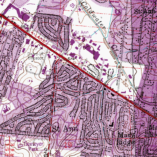 Topographic Map of Saint Ann, MO