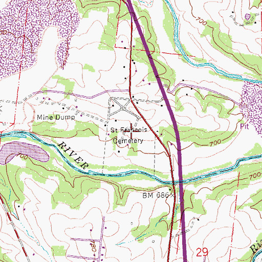 Topographic Map of Saint Francois Cemetery, MO