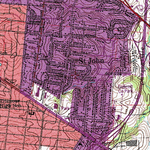 Topographic Map of Saint Johns, MO