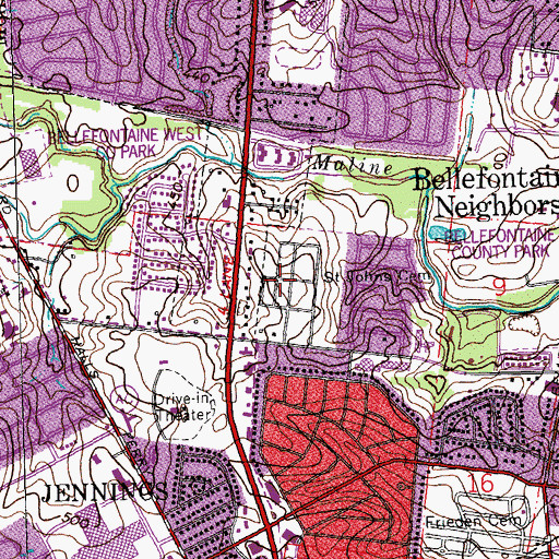Topographic Map of Saint Johns Cemetery, MO