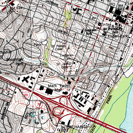 Topographic Map of Saint John Cemetery, MO