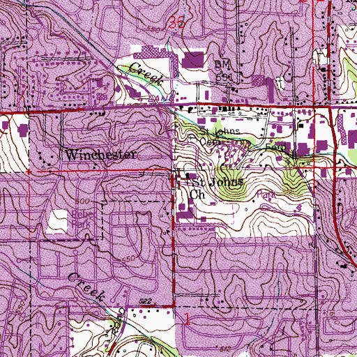 Topographic Map of Saint Johns Church, MO