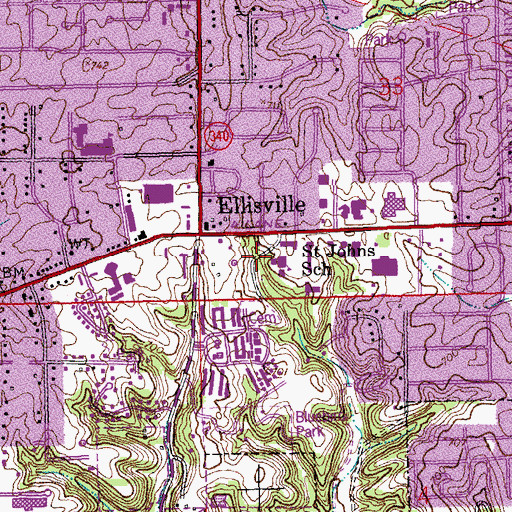Topographic Map of Saint Johns School, MO