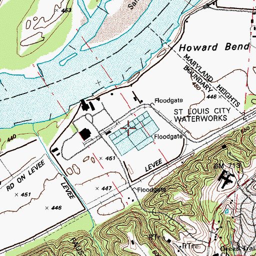 Topographic Map of Saint Louis City Waterworks, MO
