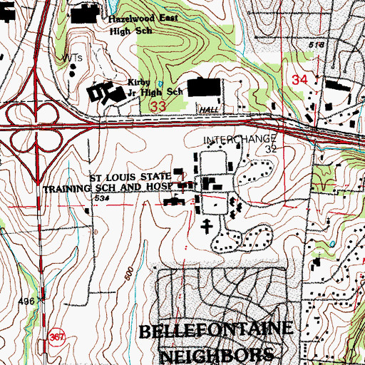Topographic Map of Saint Louis State Training School, MO