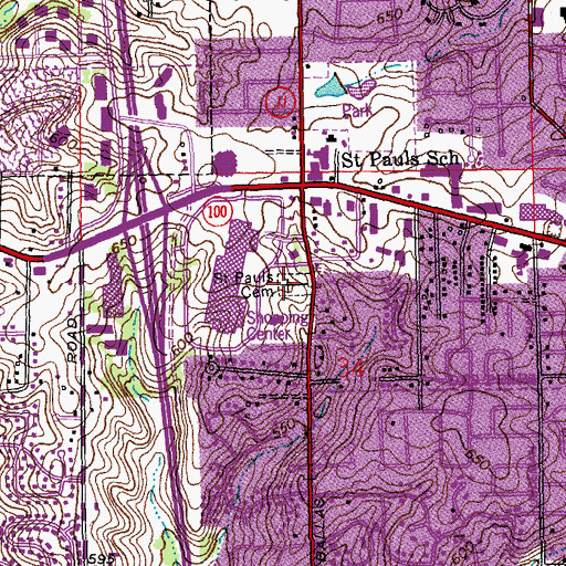 Topographic Map of Saint Pauls Cemetery, MO