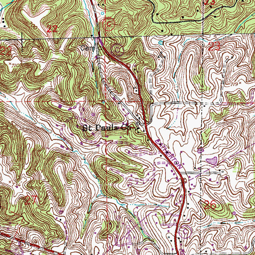 Topographic Map of Saint Pauls Church, MO