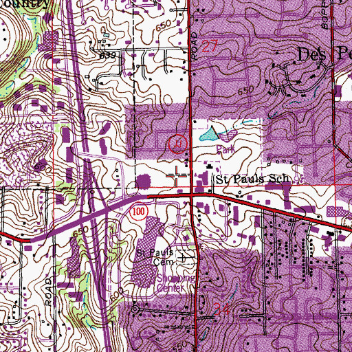 Topographic Map of Saint Pauls School, MO