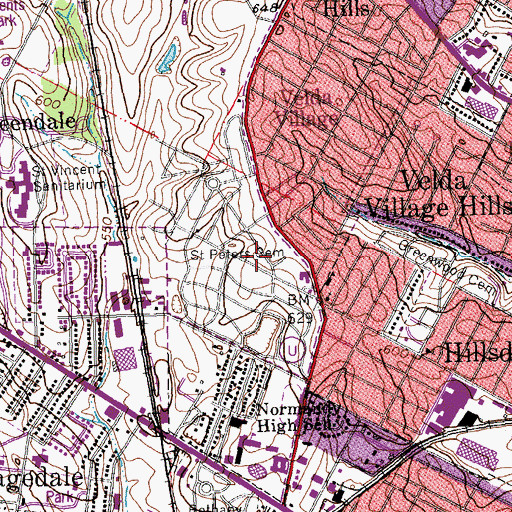 Topographic Map of Saint Peters Cemetery, MO