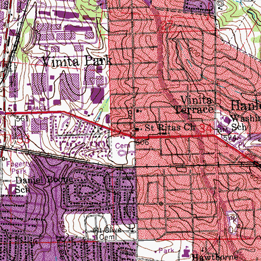 Topographic Map of Saint Ritas Church, MO