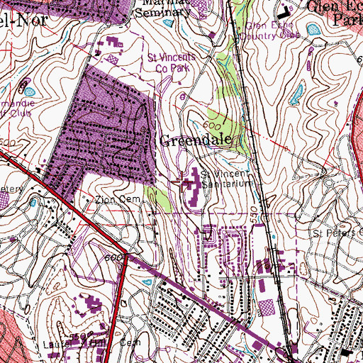 Topographic Map of Saint Vincent Sanitarium, MO