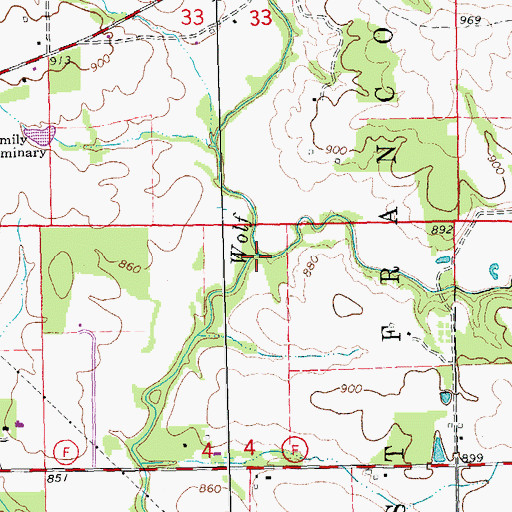 Topographic Map of Sand Creek, MO