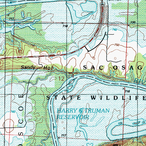 Topographic Map of Sandy Hollow, MO