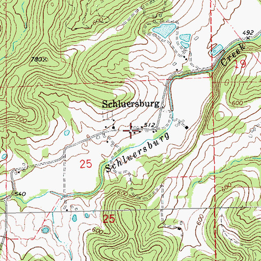 Topographic Map of Schluersburg, MO
