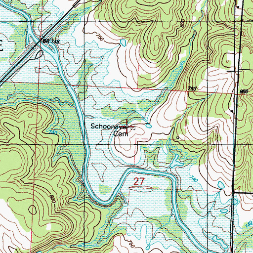 Topographic Map of Schoonover Cemetery, MO