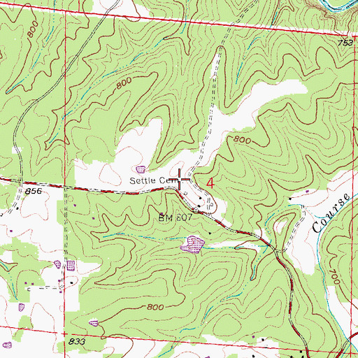 Topographic Map of Settle Cemetery, MO