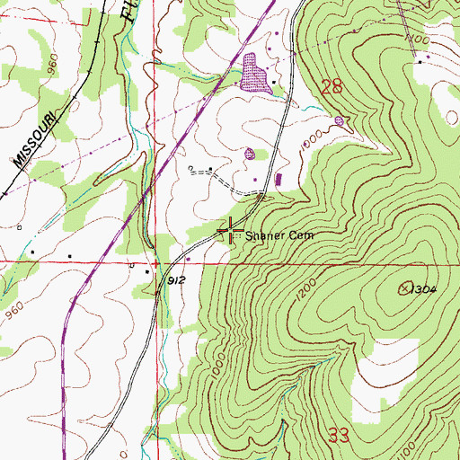 Topographic Map of Shaner Cemetery, MO