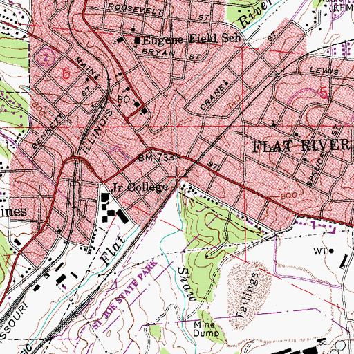 Topographic Map of Shaw Branch, MO
