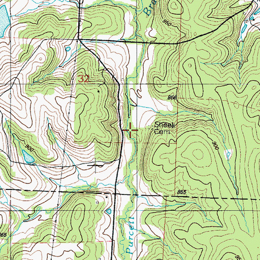 Topographic Map of Sheeks Cemetery, MO
