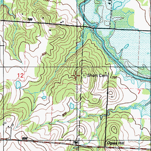 Topographic Map of Short Cemetery, MO