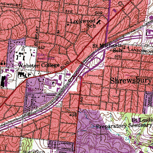 Topographic Map of Shrewsbury, MO