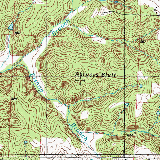 Topographic Map of Shryers Bluff, MO