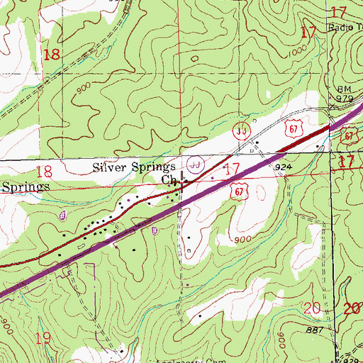 Topographic Map of Silver Springs Church, MO