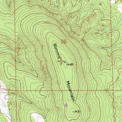 Topographic Map of Simms Mountain, MO